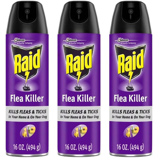Raid Flea Killer Plus Carpet And Room Spray For Indoor Flea And Tick Control, Non Staining Formula, 16 Ounce (Pack Of 3)