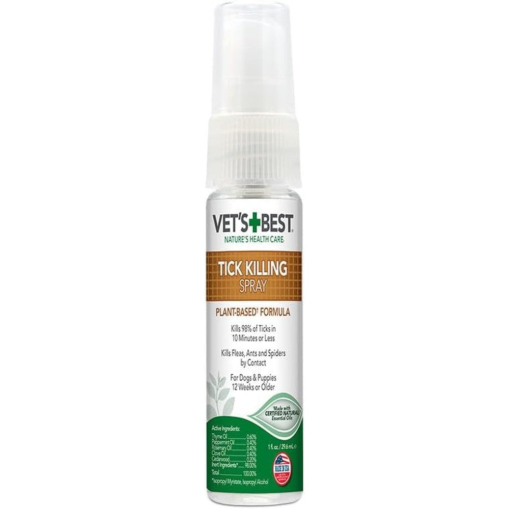 Vet's Best Tick Killing Spray For Dogs Plant-Based Treatment And Repellent With Certified Essential Oils For Travel And Home 1 Fluid Ounce