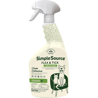 SimpleSource Flea And Tick Home And Pet Spray Powered By Plants Kills Fleas Eggs Larvae And Ticks Fresh Lemongrass Scent 32 Fluid Ounces