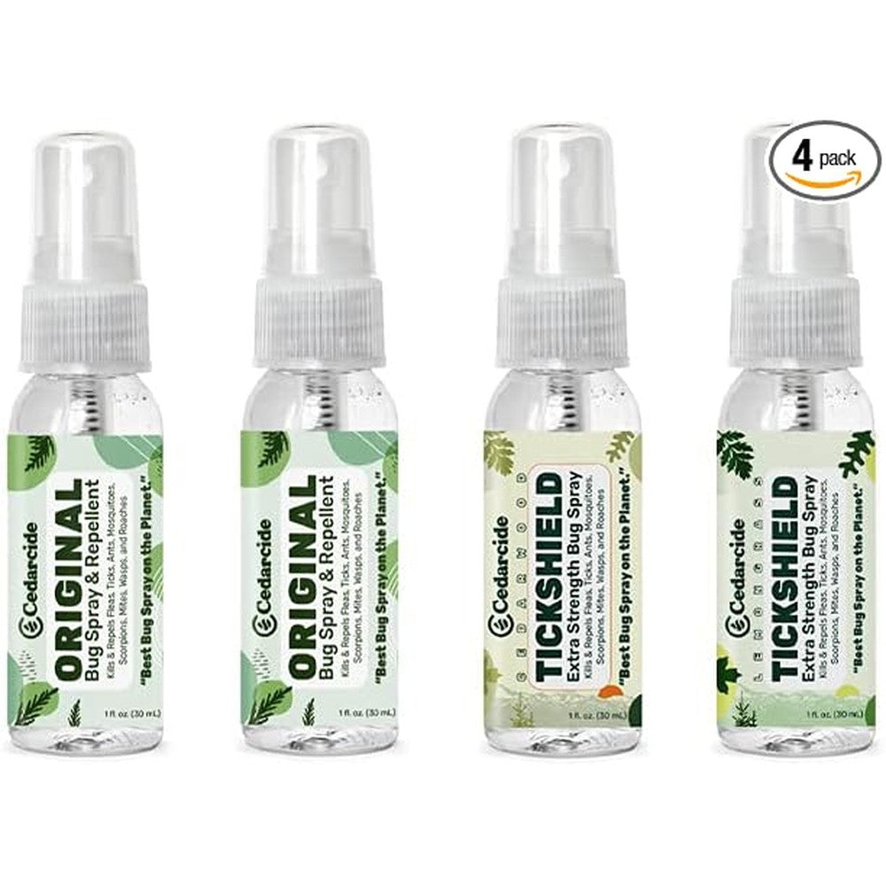 Cedarcide Original And Tickshield Family Pack Natural Cedar And Lemongrass Oil Bug Spray Four Pack One Fluid Ounce Spritzers