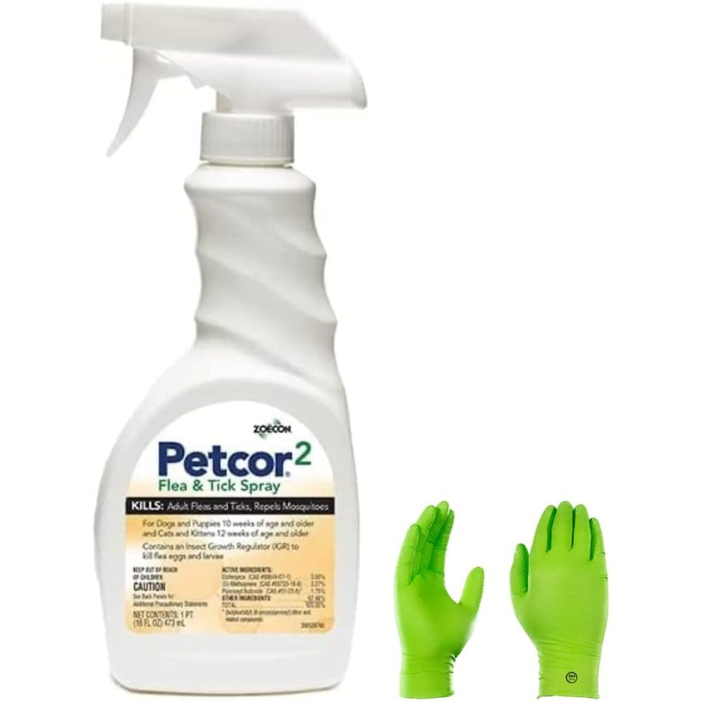 Usa Supply Petcor Flea And Tick Spray For Dogs Cats Puppies And Kittens 16 Fluid Ounces With Pest Identification Card And Gloves