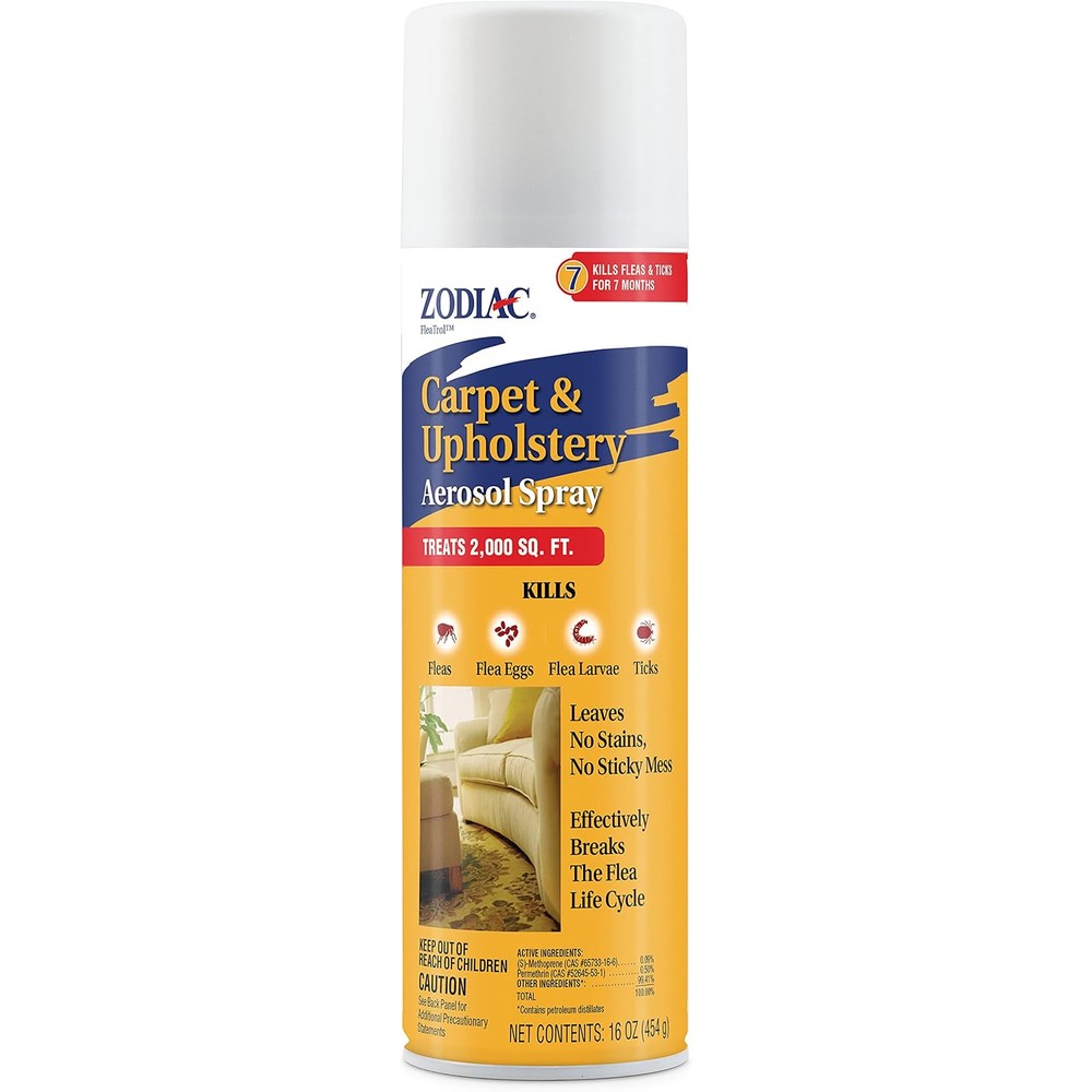 Zodiac Carpet And Upholstery Aerosol Spray 16 Ounce Insecticide For Flea And Tick Control