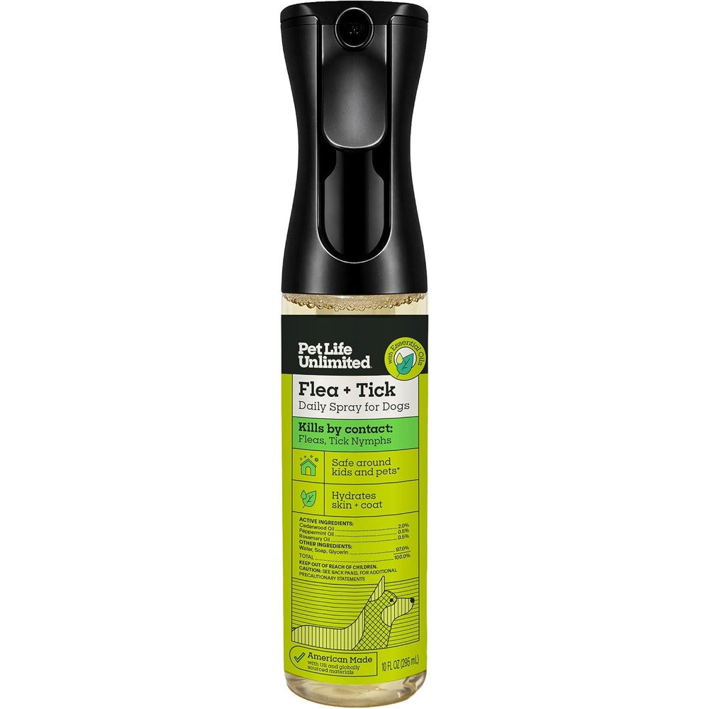 Pet Life Unlimited Natural Flea And Tick Spray For Dogs Plant Based Prevention And Treatment With Essential Oils 10 Ounces