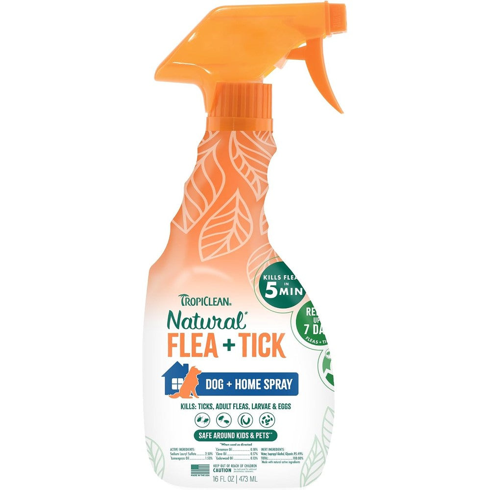 TropiClean Natural Maximum Strength Flea And Tick Spray For Dogs And Bedding, 16 Fluid Ounce