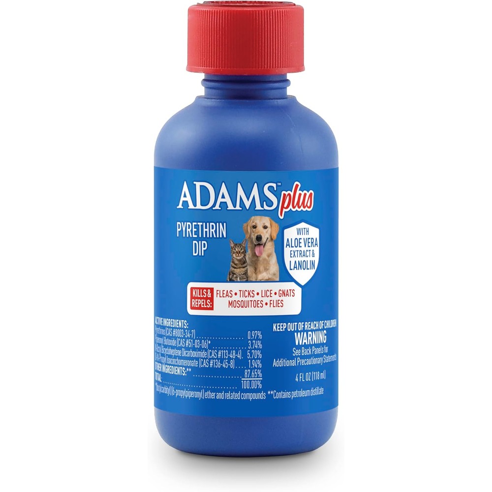 Adams Plus Pyrethrin Dip For Dogs And Cats, Flea And Tick Treatment, 4 Fluid Ounce, Authentic Usa Imported Pet Care