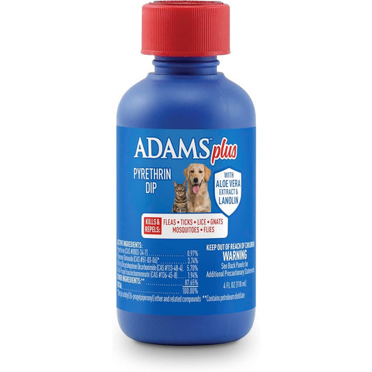 Adams Plus Pyrethrin Dip For Dogs And Cats, Flea And Tick Treatment, 4 Fluid Ounce, Authentic Usa Imported Pet Care