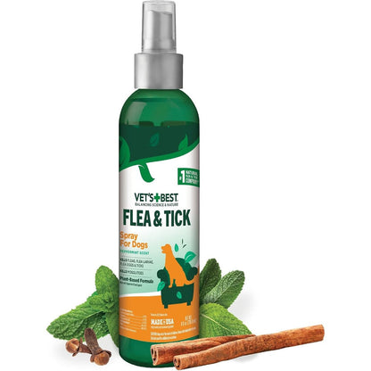 Vet's Best Natural Flea And Tick Spray For Dogs Plant Based Pest Repellent With Certified Essential Oils Eight Fluid Ounce Bottle