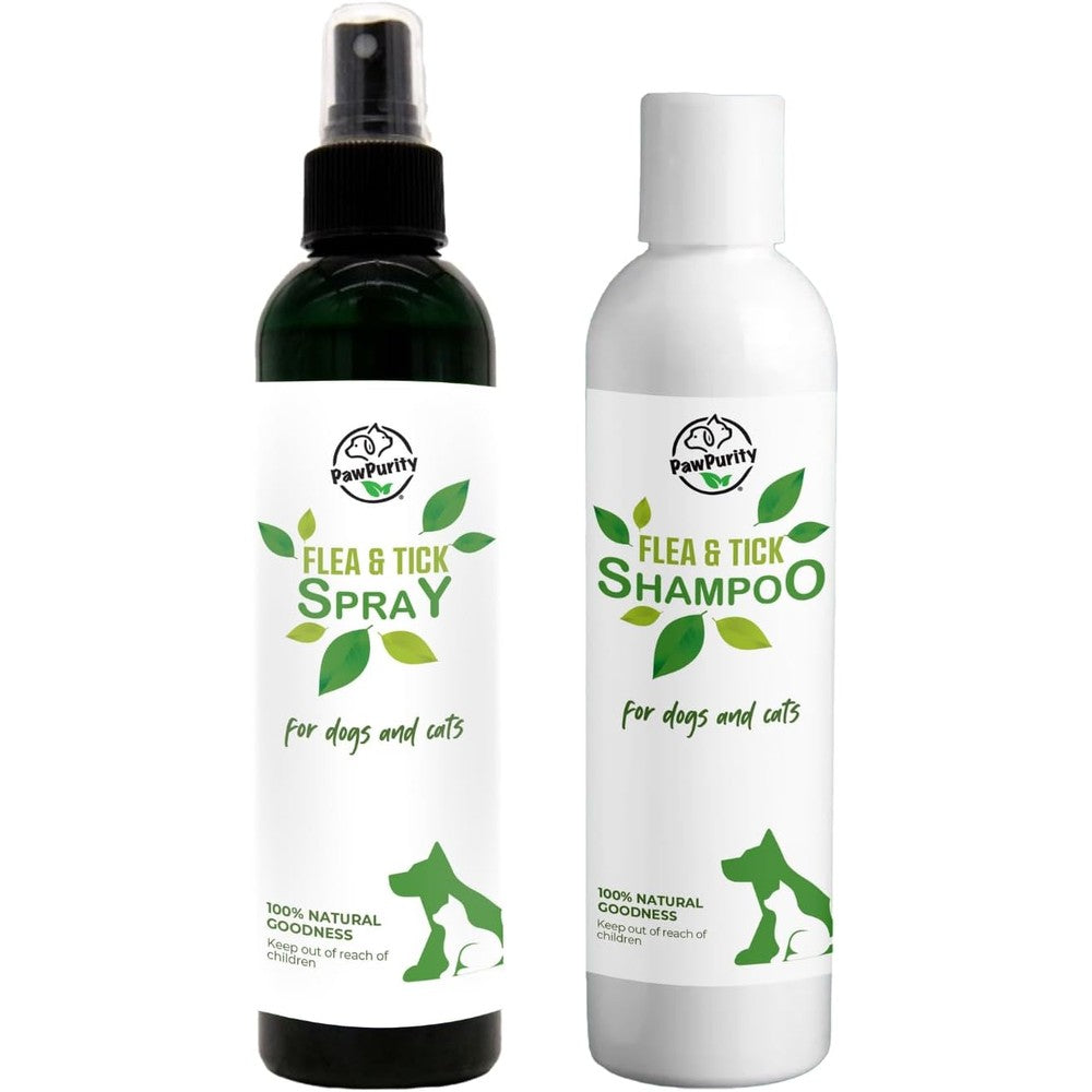 PawPurity Flea And Tick Shampoo And Spray Kit For Dogs And Cats 100 Percent Natural Organic Protects And Conditions Herbal Citrus Scent Shampoo 16 ...