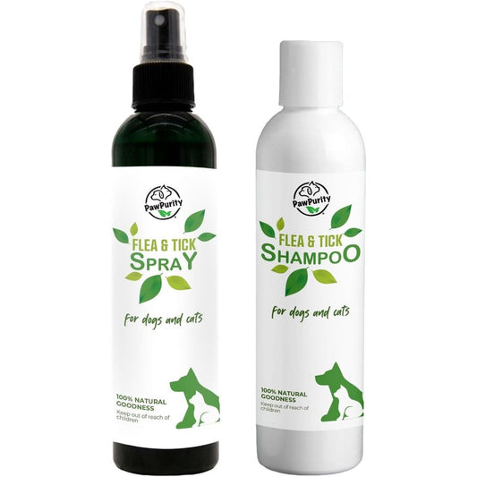 PawPurity Flea And Tick Shampoo And Spray Kit For Dogs And Cats 100 Percent Natural Organic Protects And Conditions Herbal Citrus Scent Shampoo 16 ...