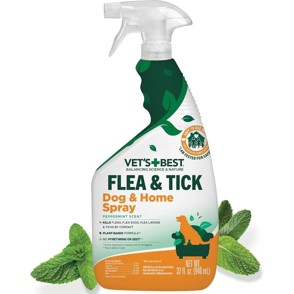 Vet's Best Indoor Flea And Tick Spray For Dogs And Home With Natural Essential Oils 32 Fluid Ounces