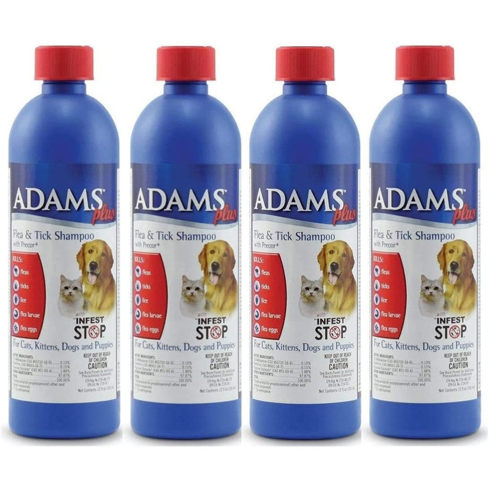 Adams Plus Flea And Tick Shampoo With Precor Insect Growth Regulator Sensitive Skin Formula For Dogs And Cats Twelve Ounce Pack Of Four