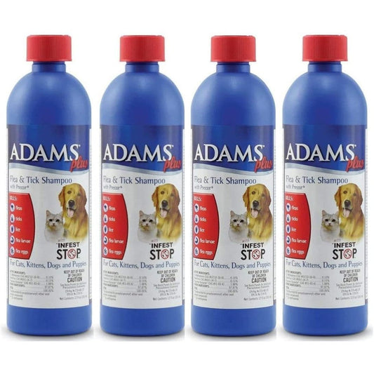 Adams Plus Flea And Tick Shampoo With Precor Insect Growth Regulator Sensitive Skin Formula For Dogs And Cats Twelve Ounce Pack Of Four