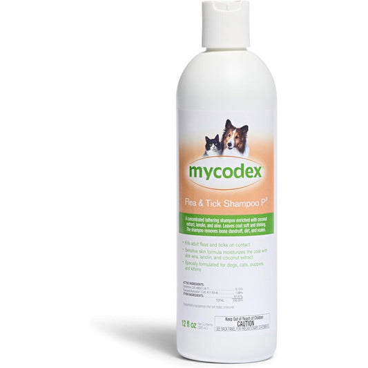PRN Pharmacal Mycodex Flea And Tick Shampoo P3 Triple Strength Pyrethrin Sensitive Skin Formula For Dogs And Cats 12 Fluid Ounce