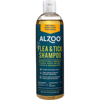 ALZOO Plant Based Flea And Tick Repellent Shampoo For Dogs With Cedarwood And Peppermint Essential Oils Twelve Fluid Ounces