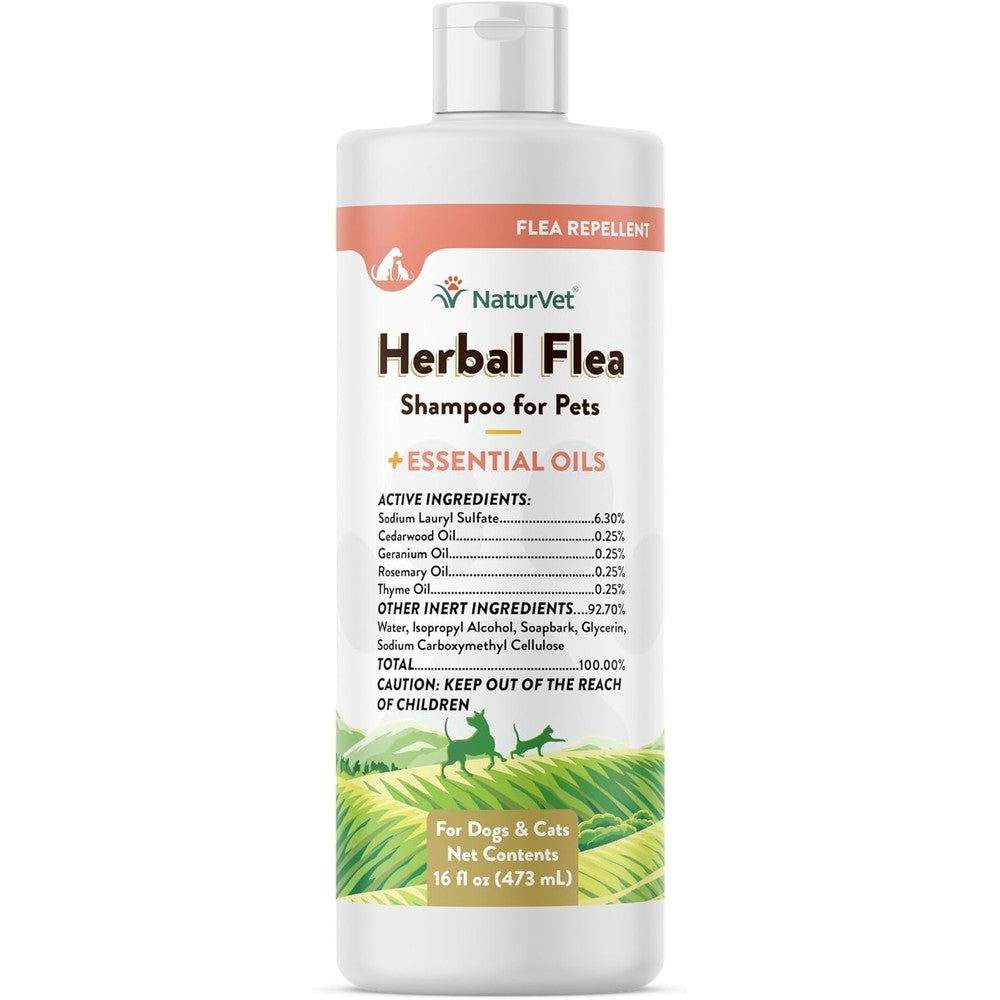 NaturVet Herbal Flea Pet Shampoo With Essential Oils Deodorizing Dog And Cat Coat Cleanser 16 Fluid Ounce
