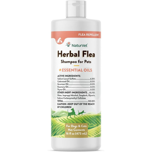 NaturVet Herbal Flea Pet Shampoo With Essential Oils Deodorizing Dog And Cat Coat Cleanser 16 Fluid Ounce