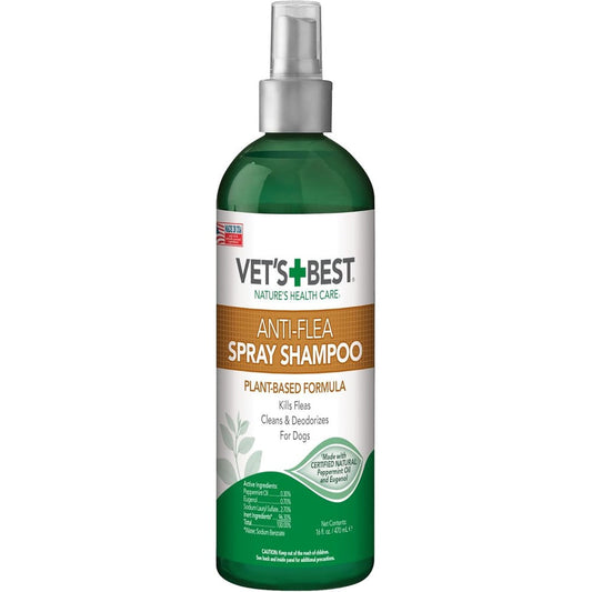 Vet's Best Natural Flea And Tick Spray Shampoo For Dogs Plant Based Formula With Essential Oils Sixteen Ounce