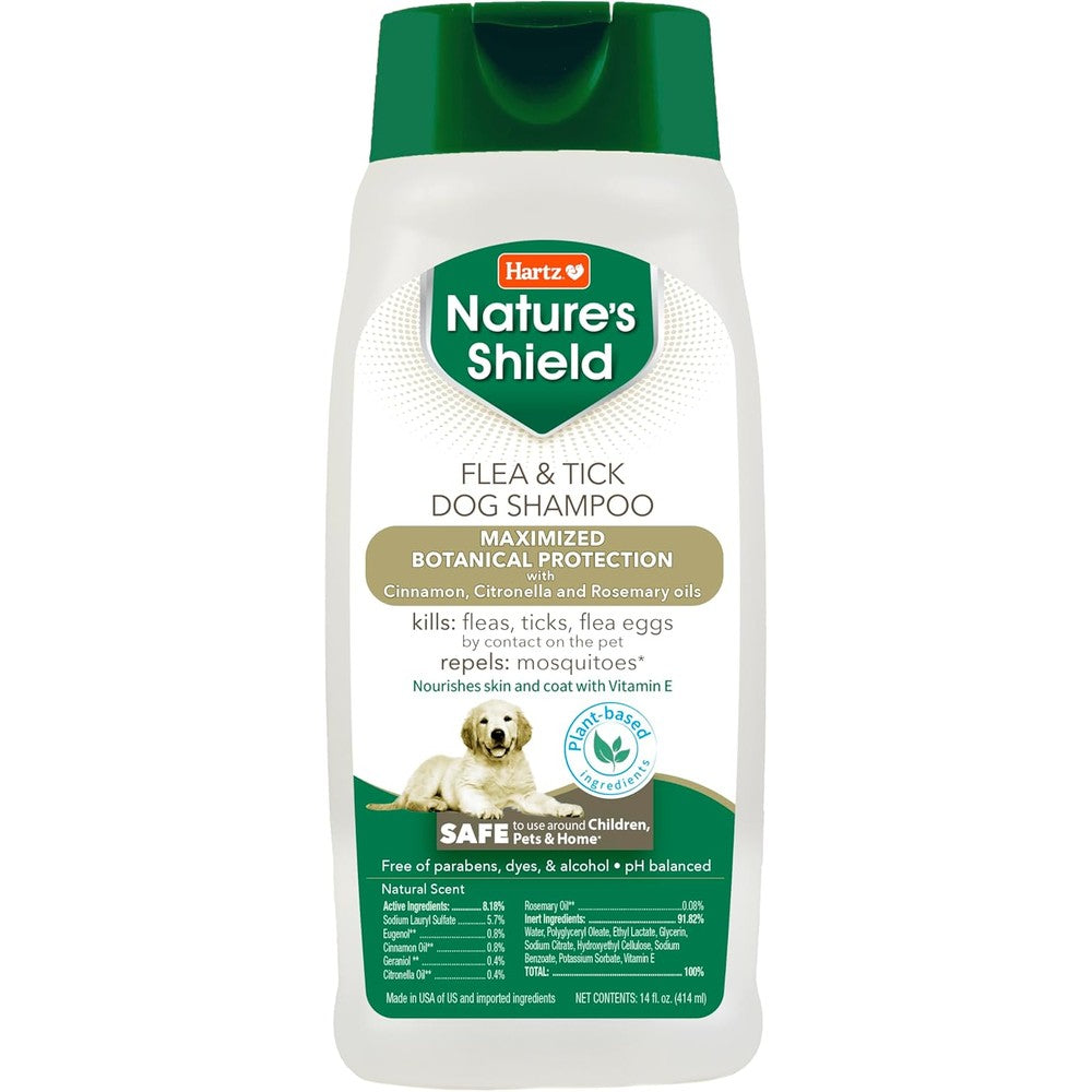 Hartz Nature's Shield Flea And Tick Dog Shampoo Botanical Protection And Prevention With Cinnamon Citronella And Rosemary Oils 14 Ounces