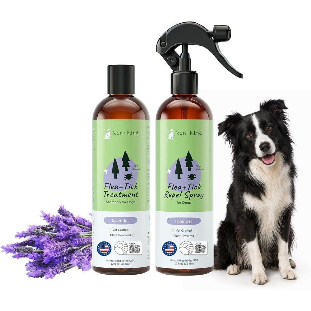 Kin+kind Flea And Tick Protection Kit Containing Lavender Relief Shampoo And Lavender Repel Spray Twelve Fluid Ounces Each