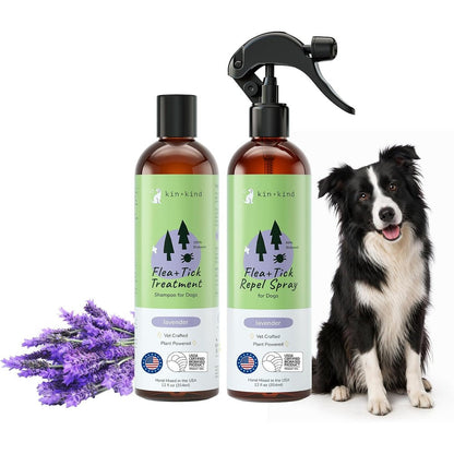 Kin+kind Flea And Tick Protection Kit Containing Lavender Relief Shampoo And Lavender Repel Spray Twelve Fluid Ounces Each