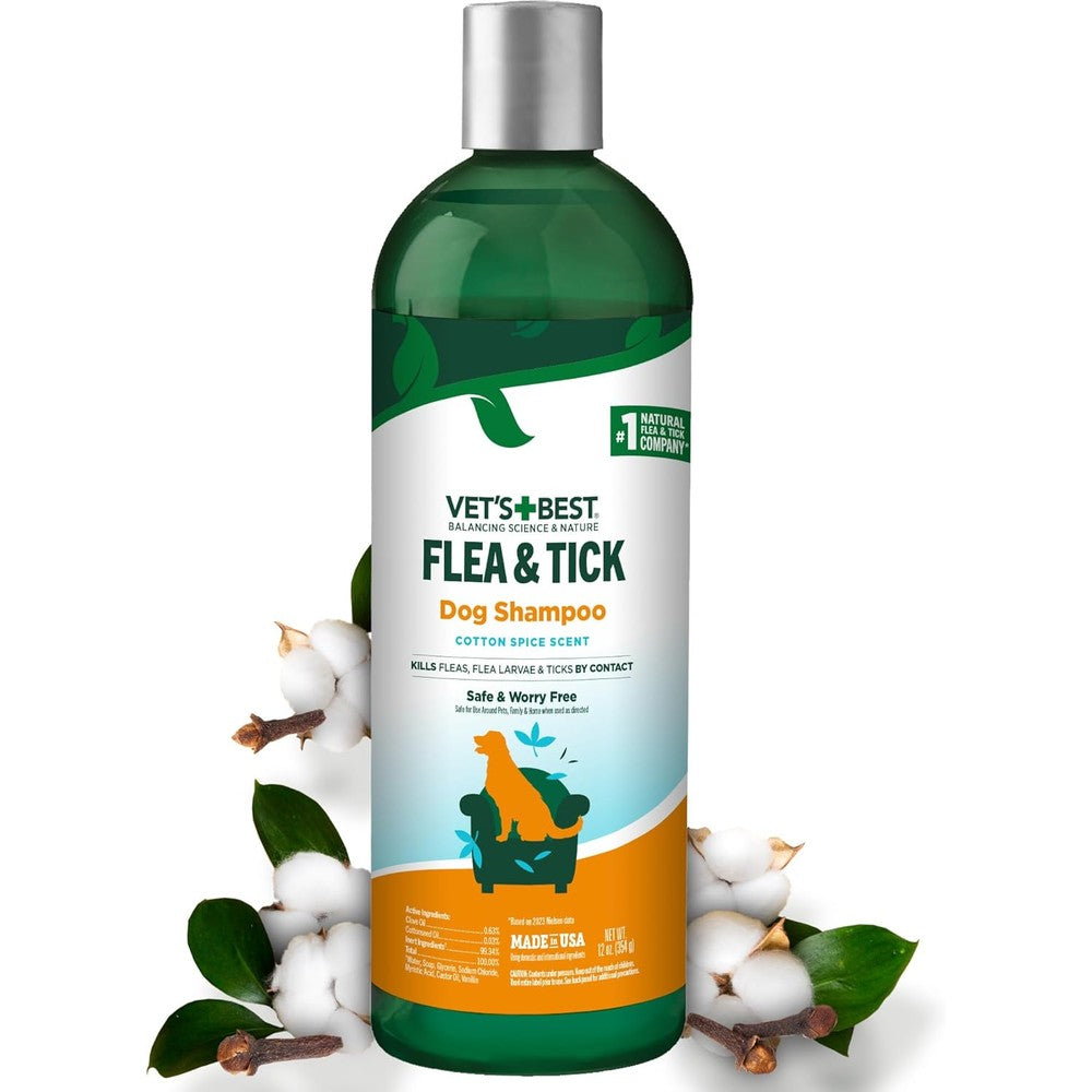Vet's Best Natural Flea And Tick Dog Shampoo Plant Based Formula Cotton Spice Scent 12 Ounce