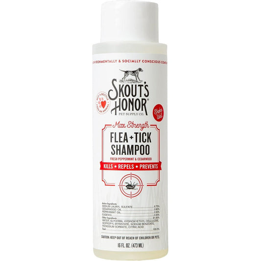 Skout's Honor Max Strength Flea And Tick Shampoo For Dogs Peppermint And Cedarwood Formula 16 Fluid Ounce