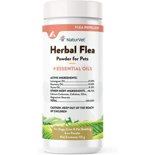 NaturVet Herbal Flea Plus Essential Oils Powder For Dogs And Cats Deodorizing Pest Repellent Four Ounce
