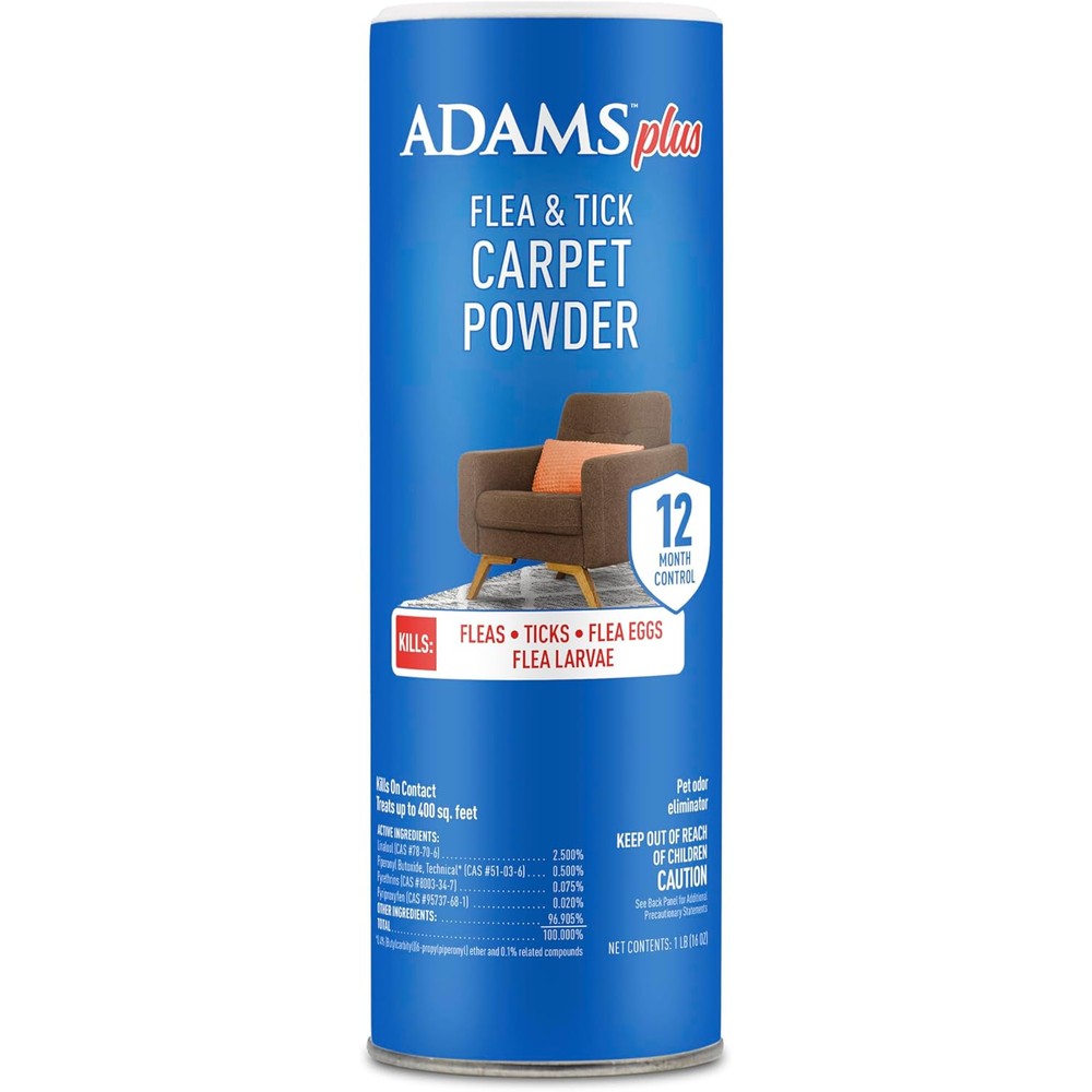 Adams Plus Flea And Tick Carpet Powder Indoor Pest Control Treatment With Citrus Scent Sixteen Ounce