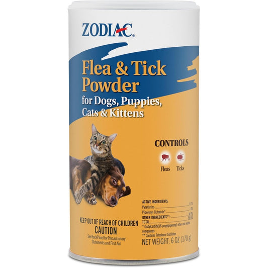 Zodiac Flea And Tick Powder For Dogs Puppies Cats And Kittens Fast Acting Pest Control Formula Beige Small 6 Ounce