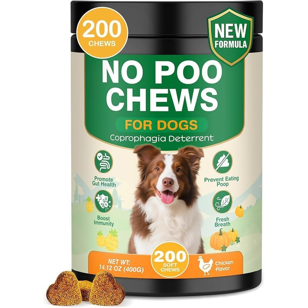 NEXZL 200 Chew No Poo Chews For Dogs Coprophagia Stool Eating Deterrent Supplement With Probiotics And Enzymes Chicken Flavor 200 Count