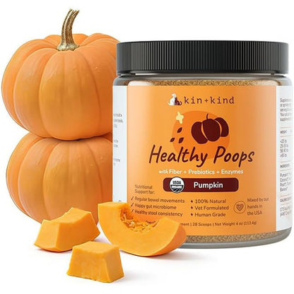 Kin+Kind Healthy Poops Organic Pumpkin Powder Digestive Supplement For Dogs And Cats 4 Ounce