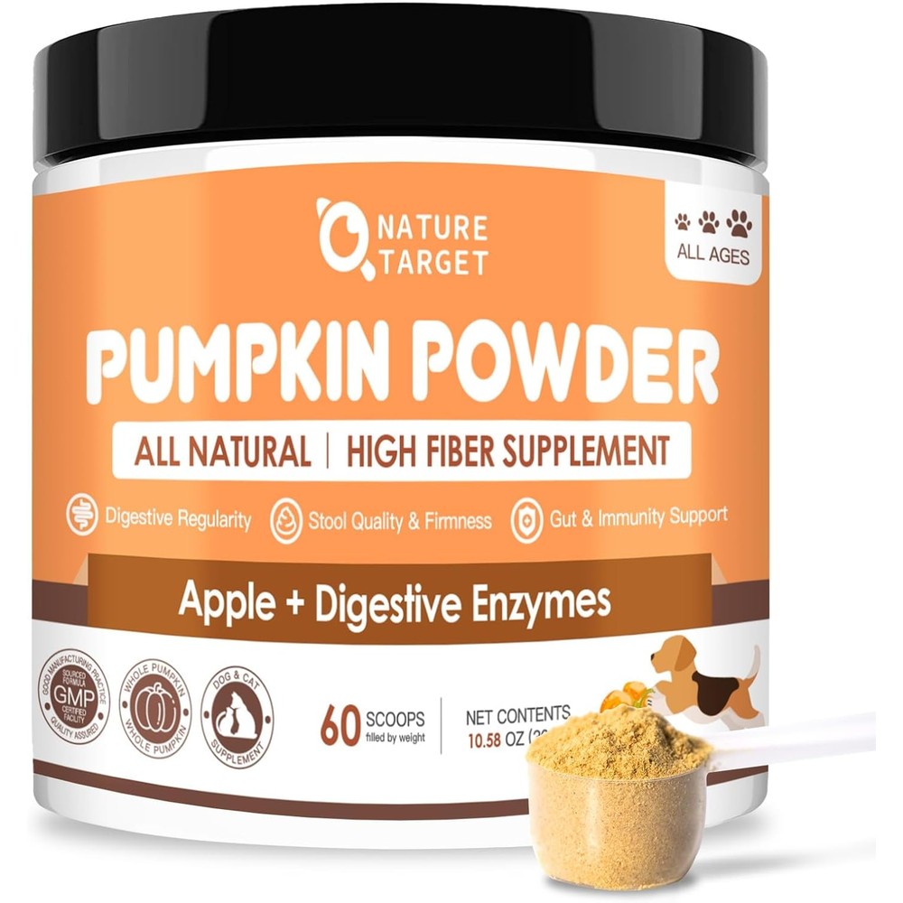 Nature Target Pumpkin Powder For Dogs And Cats With Apple Fiber And Digestive Enzymes For Digestive Health And Stool Support