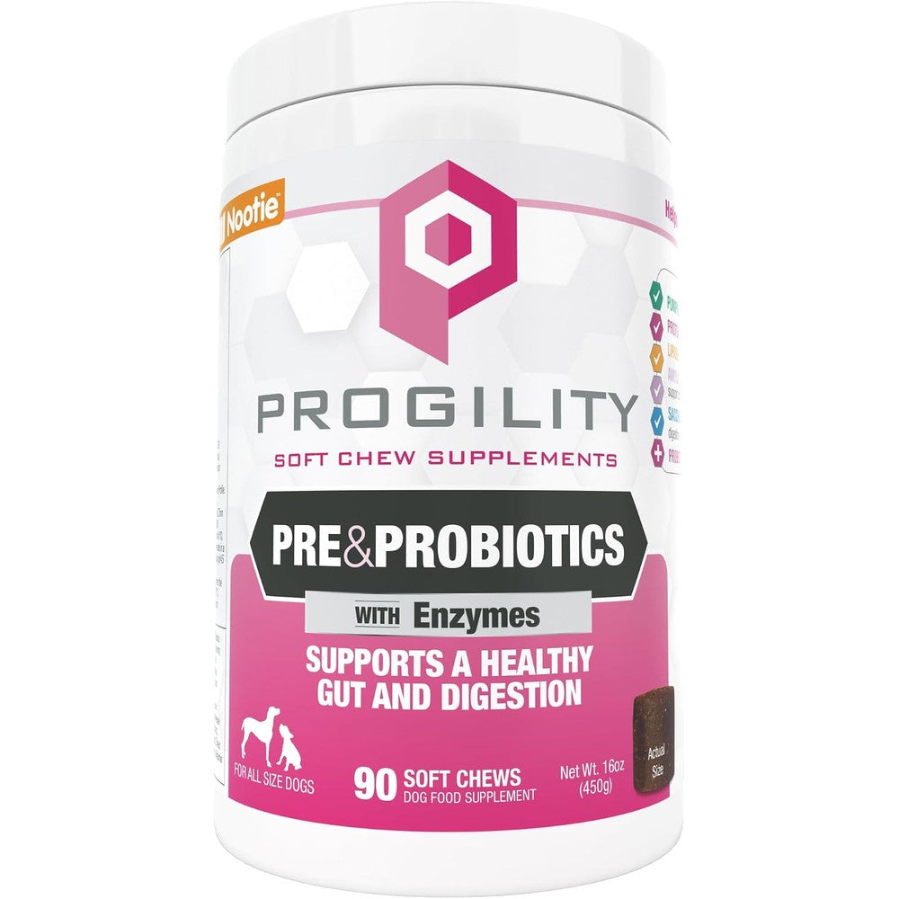 Nootie Progility Pre And Probiotic Digestive Aid Supplement For Dogs, 90 Soft Chews