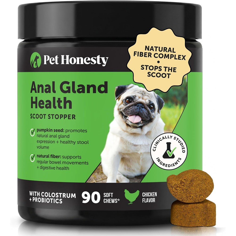 Pet Honesty Dog Scoot Stopper Anal Gland Support Fiber Supplement With Pumpkin Seed And Probiotics For Digestive Health Chicken Flavor 90 Count