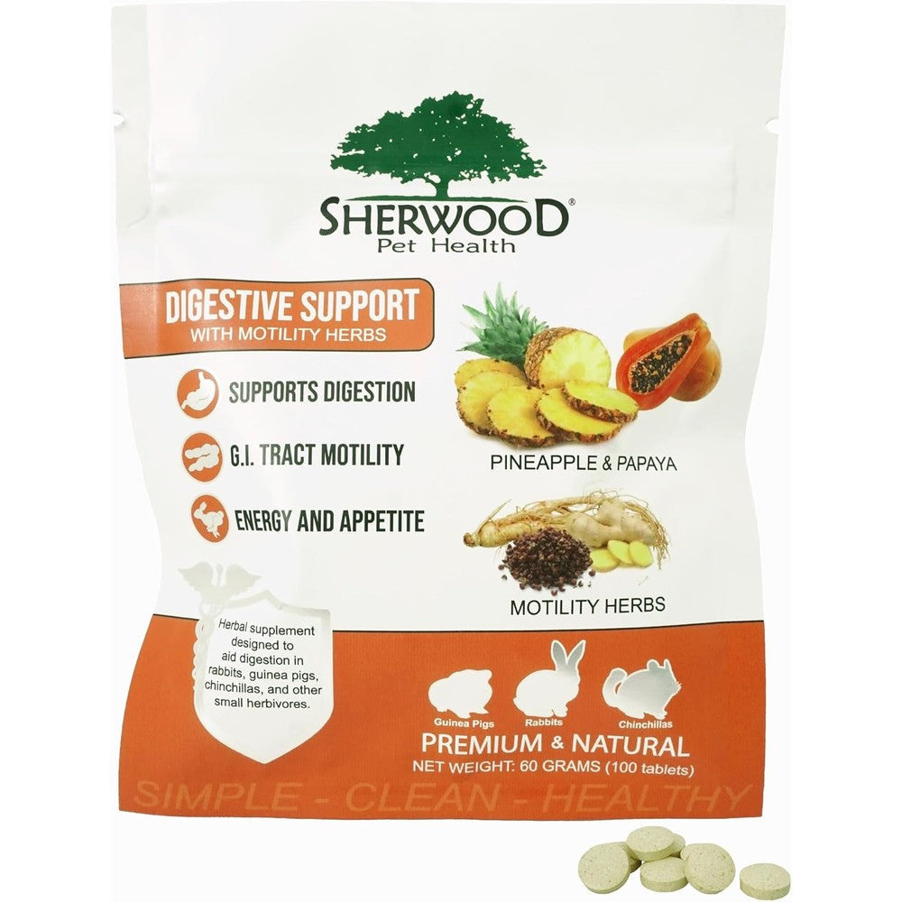 Sherwood Pet Health Digestive Support With Papaya Tablets For Small Herbivores 100 Tablets 60 Grams