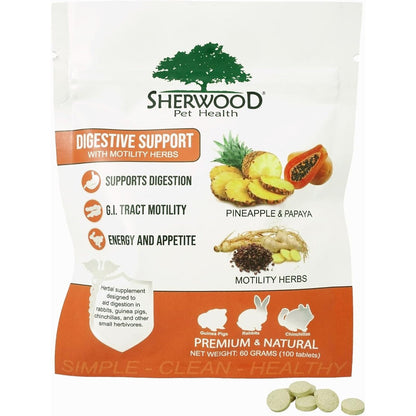 Sherwood Pet Health Digestive Support With Papaya Tablets For Small Herbivores 100 Tablets 60 Grams