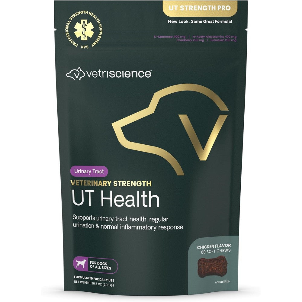 VetriScience Veterinary Strength UT Health Chews For Dogs Clinically Studied Urinary Tract Support Supplement Chicken Liver Flavor 60 Count