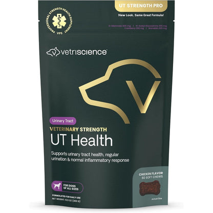 VetriScience Veterinary Strength UT Health Chews For Dogs Clinically Studied Urinary Tract Support Supplement Chicken Liver Flavor 60 Count