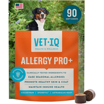 VetIQ Allergy Pro Plus Soft Chews For Dogs Seasonal Allergy And Immune Support Hickory Smoke Flavor 90 Count