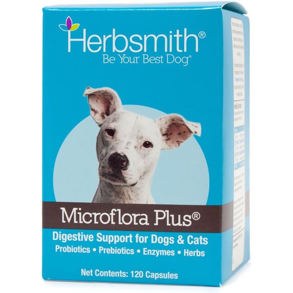 Herbsmith Microflora Plus Digestive Supplement For Dogs And Cats With Probiotics Prebiotics And Digestive Enzymes 120 Capsules
