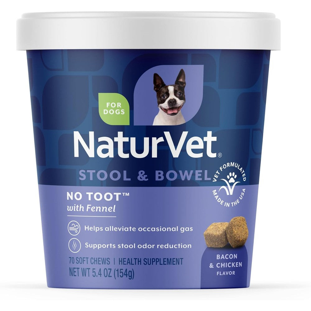 NaturVet No Toot Gas Aid Plus Fennel Supplement For Dogs, 70 Count Soft Chews, Veterinarian Formulated Digestive Support Made In The United States
