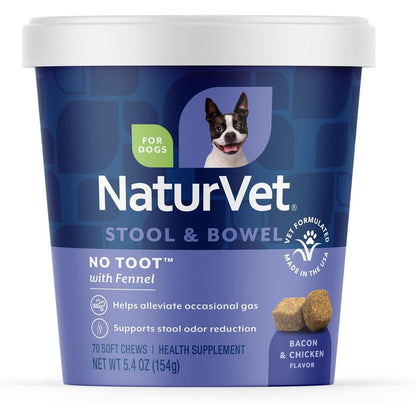 NaturVet No Toot Gas Aid Plus Fennel Supplement For Dogs, 70 Count Soft Chews, Veterinarian Formulated Digestive Support Made In The United States
