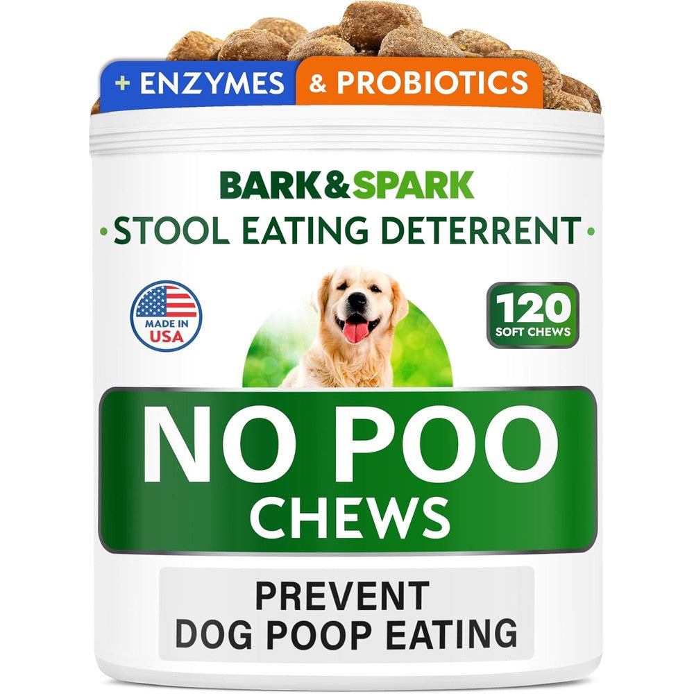 Bark&Spark No Poo Treats For Dogs Coprophagia Treatment And Stool Eating Deterrent With Probiotics And Enzymes 120 Soft Chews Bacon Flavored USA Im...