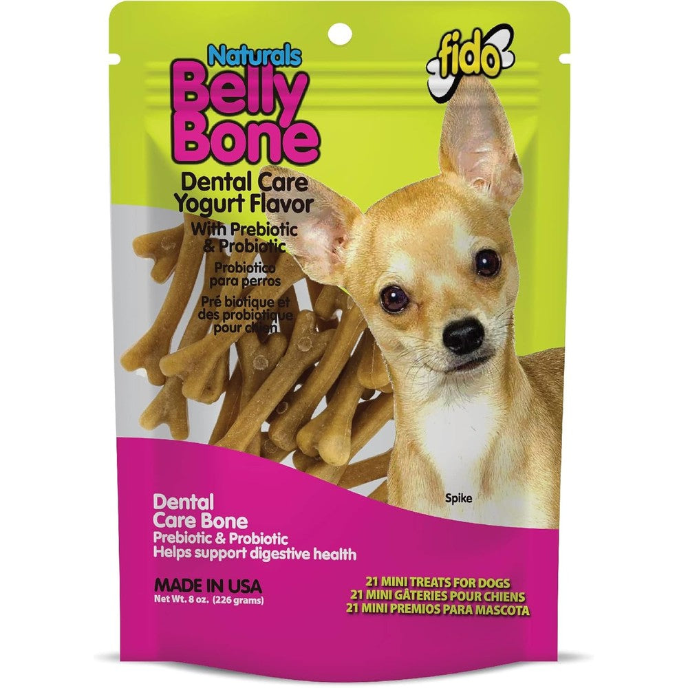 Fido Belly Bones Yogurt Flavor Mini Dental Treats For Small Dogs 21 Count Made In USA For Plaque And Tartar Control And Digestive Support
