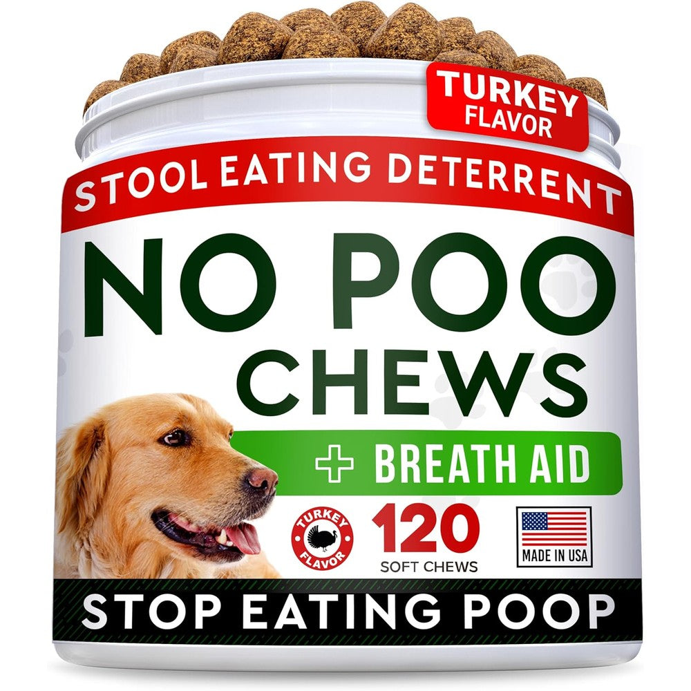Strellalab No Poo Chews For Dogs Turkey Flavored Coprophagia And Stool Eating Deterrent With Probiotics Digestive Enzymes And Breath Aid 120 Count