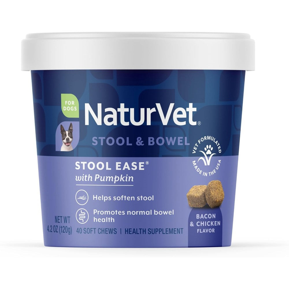 NaturVet Stool Ease Soft Chews For Dogs Digestive Support Supplement 40 Count Bacon And Chicken Flavor