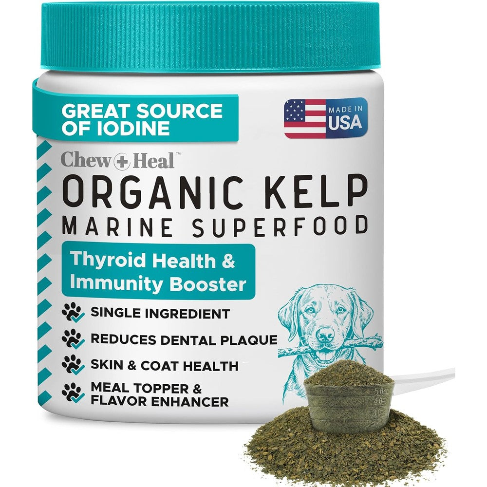 Chew Plus Heal Labs Sea Kelp Powder For Dogs Dental Plaque Skin Coat And Thyroid Support Marine Superfood Supplement 4 Ounce