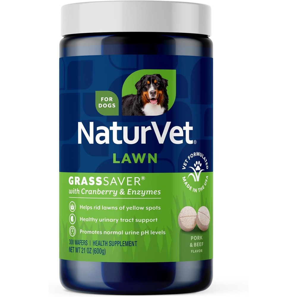 Naturvet Grasssaver Wafers For Dogs Plus Enzymes With B-Complex Vitamins And Amino Acids, 300 Chewable Wafers, Authentic Usa Imported