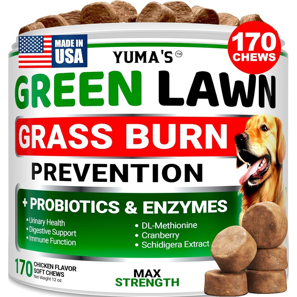 Yuma's Dog Urine Neutralizer For Lawn 170 Chews Advanced Grass Green Saver Supplement With Probiotics And Digestive Enzymes For Dogs