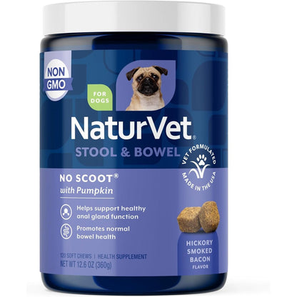 NaturVet No Scoot For Dogs With Pumpkin 120 Soft Chews Anal Gland And Bowel Support Supplement